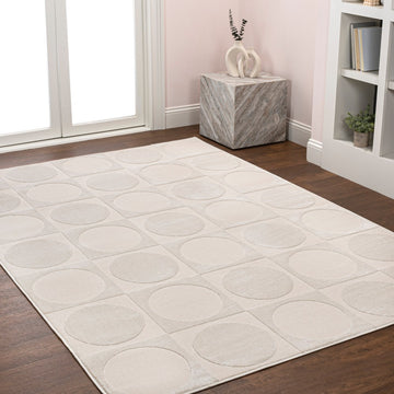 Geometric Modern Geometric Circles In Squares High-Low Area Rug